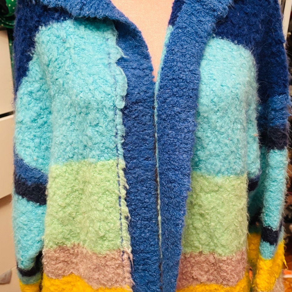 Free People Dream Team Colorful Fuzzy Cardi. Size Small.